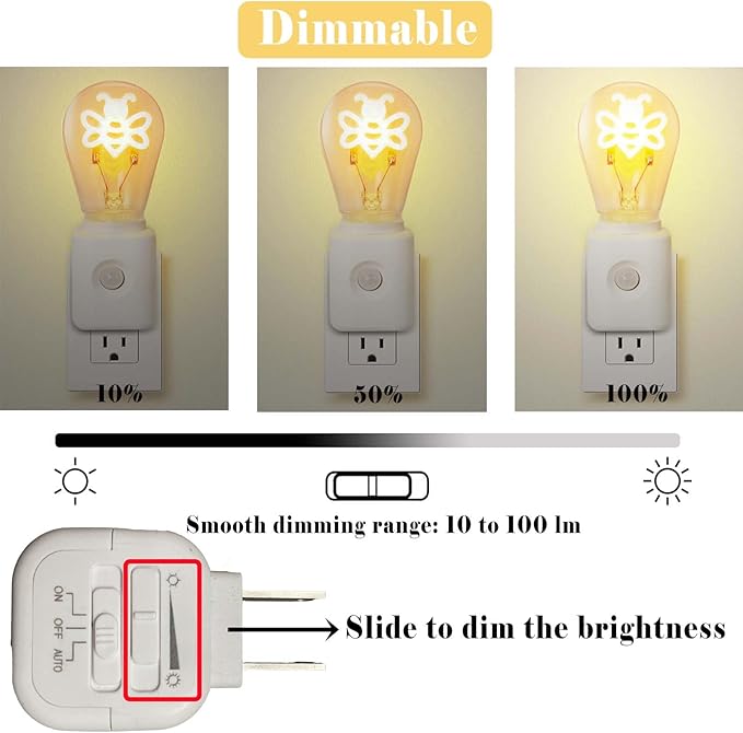 Vintage Filament Night Light Plug in, Dimmable and Motion Sensor Equipped, Warm Ambience 2200K for Hallway, Bedroom and Stairway, 1 Pack