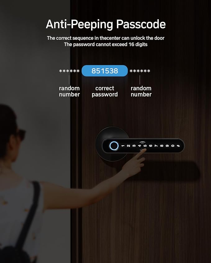 TMEZON Smart Door Lock Fingerprint, Keyless Entry Door Lock with Handle, APP/IC Cards/Codes/Keys/Fingerprints Biometric Electronic Keyless Entry Lock for Bedroom Home Hotel Office