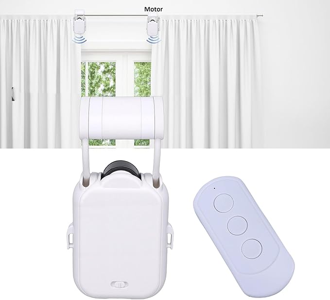 Automatic Curtain Opener, Remote Control Smart Curtain Robot with App Control No Drill Quiet Motor for Bedroom Living Room Window