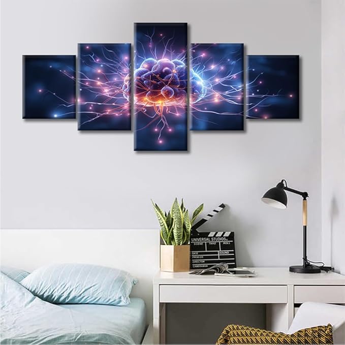 Rebotipy 5 Panels Artificial Intelligence Concept Wall Art for Bedroom Neural Network Canvas Painting Wall Art for Living Room Contemporary Home Decor Stretched on Wooden Frame (50" Wx24 H)