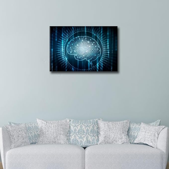 TUMOVO AI Brain Pictures for Living Room Artificial Intelligence Concept Wall Art Prints on Canvas Networking Painting Modern Artwork for Bedroom Office Bathroom Decor Ready to Hang, 24x16in