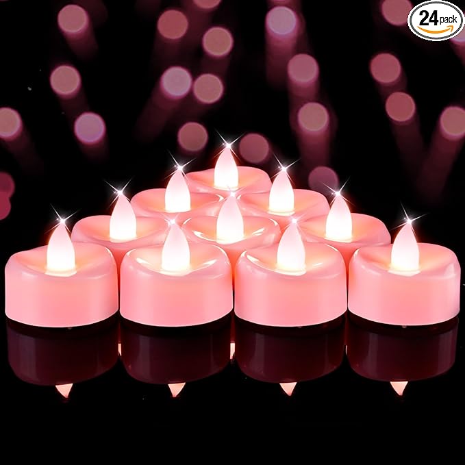 BEICHI Flameless Candles, Tea Lights Battery Operated, No Flickering Votive Candles LED Tea Lights for Halloween Christmas Wedding Home Decor (24 Pack, Pink)