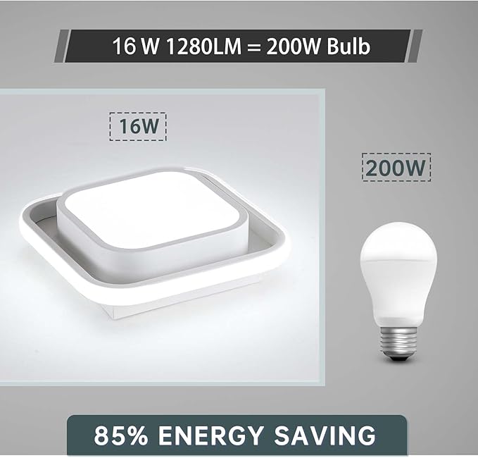 12IN Modern LED Ceiling Light Fixtures, Cool Light Square 6000K Hallway Lights White Close to Ceiling Light for Kitchen Bedroom Balcony Bathroom Living Room