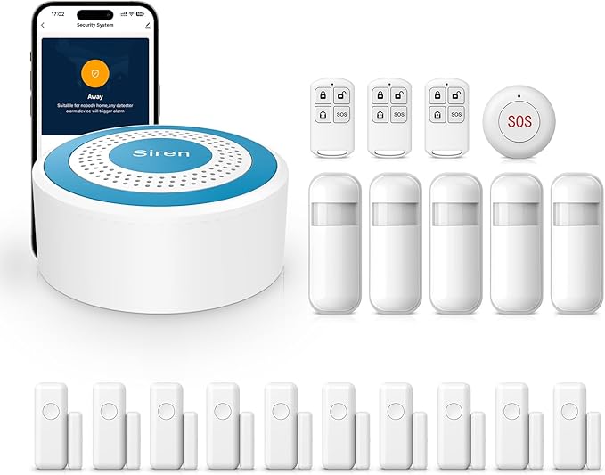 Alarm System for Home Security, Wireless Alarm System 20 Piece Kit with Phone APP Alert Alarm Siren Door Window Sensor Motion Sensor Compatible with Alexa No Contract Ideal for Home, Apartment