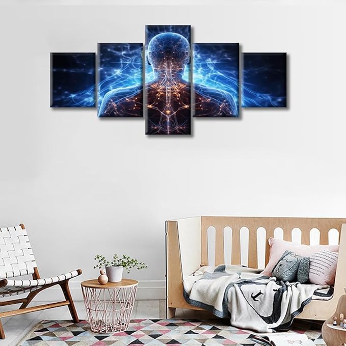 Rebotipy 5 Pieces Brain Modern Artwork Development of Science Pictures for Living Room Human Body is in Neural Connections Wall Canvas Art House Decor Ready to Hang for Office Home Walls (50" Wx24 H)