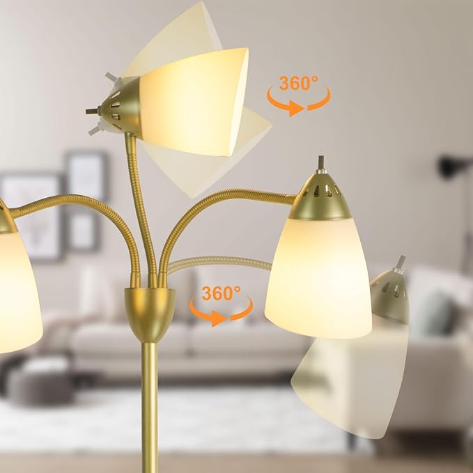 DINGLILIGHTING Floor Lamp Gold for Room: 3-Light Adjustable Flexible Gooseneck Tree Standing Lamp for Bedroom Study Room Office - Modern Multi Head Reading Floor Lights