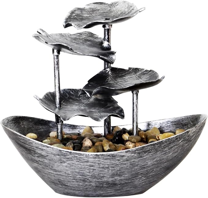 Meditation Decor, Desktop Lotus Leaf Yuanbao Flowing Water Fountain Decoration Living Room Screen Porch Home Decoration, LED Atmosphere Night Light,Office Home Decoralth (B)