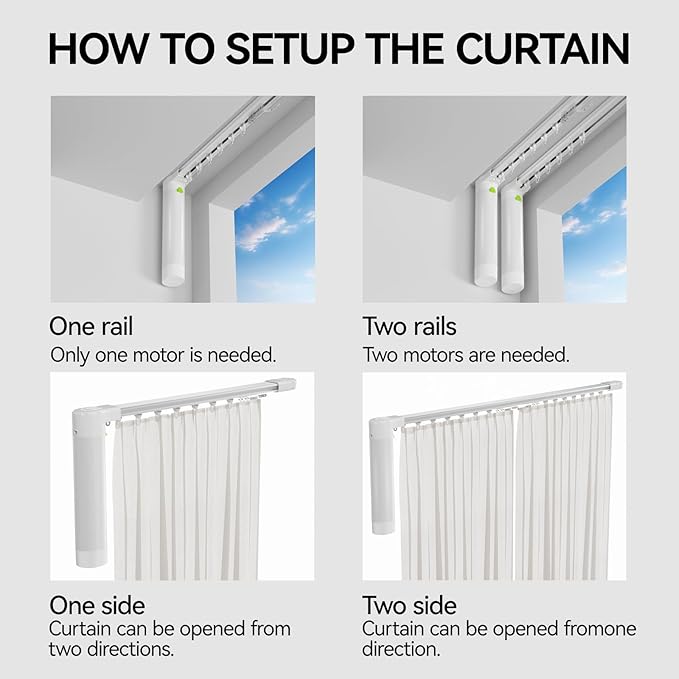Curtain Rods for Windows up to 166 Inches Adjustable Length Electric Smart Curtain Track System with Remote, Motorized Automatic Curtain Opener, Alexa Google Home Tuya App Compatible