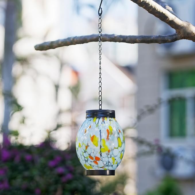 Solar Hanging Lanterns Outdoor, Solar Glass Lights, Waterproof Hanging Lamp Light for Garden Yard Tree Home Xmas Decoration