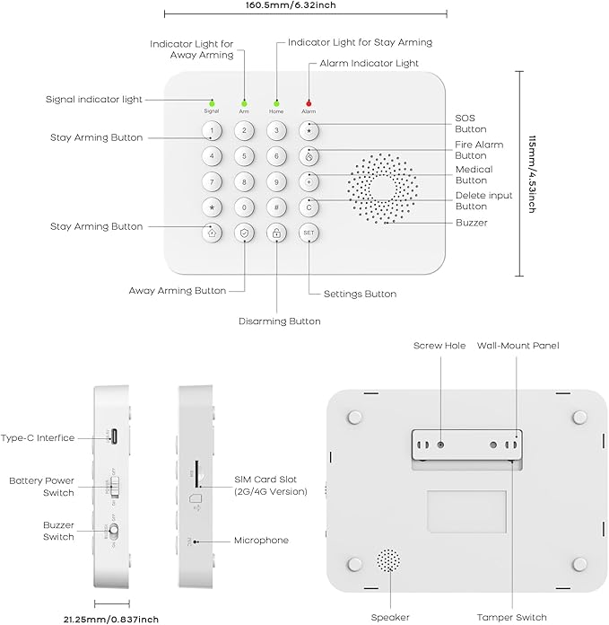 LWOHSI Home Security Systems,Wireless DIY Burglar Alarm Kits,Smart Home Alarm System with Window/Door Sensor,PIR Motion Detector,Voice Control with Alexa and Google,4G SMS/Tuya App Alerts (A02F-US-C)