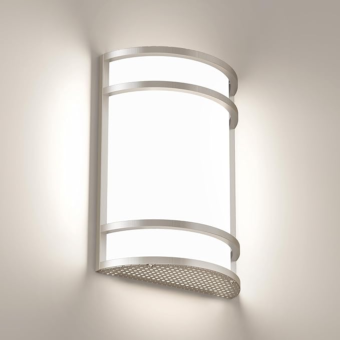 LED Indoor Wall Mount Light Fixture, Brushed Nickel Wall Sconce Lighting, 3000K 4000K 5000K Adjustable, Half Cylinder Hallway Light Fixture for Living Room Bedroom Porch