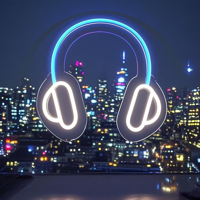 Lumoonosity Headphone Neon Sign Headset Neon Lights for Game Room Audio Room Studio Wall Decorations Headphone Led Signs for Gamers Man Cave Gifts for Men Neon Lamp Game Room Accessories Gifts