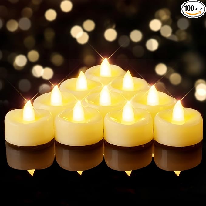 BEICHI Flameless Candles, 12/24/50/100/150 Pack Tea Lights Battery Operated, No Flickering Votive Candles LED Tea Lights for Halloween Christmas Wedding Home (100 Pack, Ivory Shell)