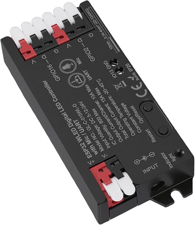 Eujgoov LED Strip Light Controller with Mic, Over 100 Lighting Effects Music Sync WiFi APP Control, for WS2812 SK6812 Addressable LED Strips