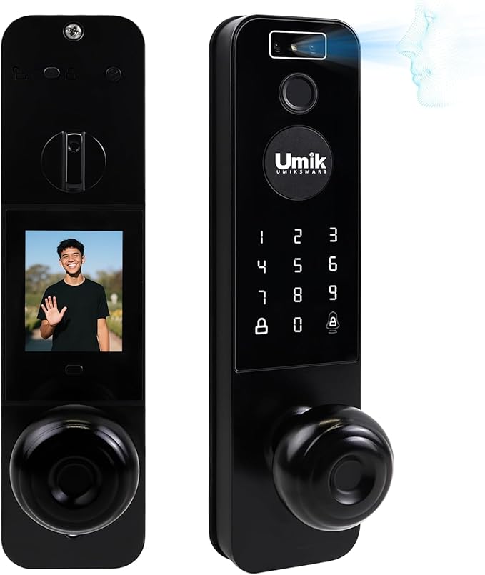 UMIKSMART Video Smart Door Lock with Camera, 3D Face Recognition & Fingerprint, WiFi Keyless Entry Deadbolt with Doorbell, Digital Keypad, Tuya App Control for Home Apartment, Black