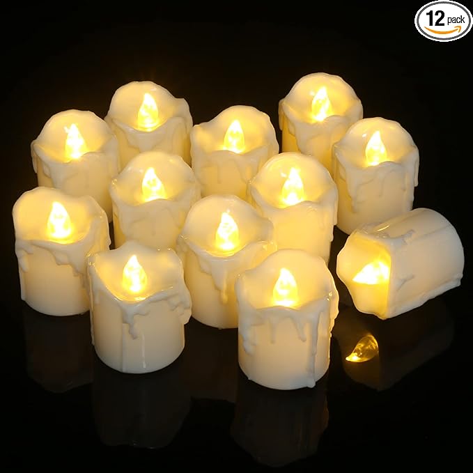 PChero 1.57" x 1.69" Battery Operated Tea Lights with Timer, 12pcs Warm White LED Timed Flameless Candles Flickering, 6Hours On Per 24Hours Cycle, Ideal for Thanksgiving Christmas Wedding Home Decor