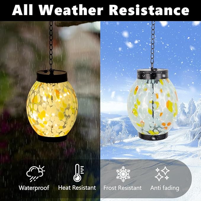 Solar Hanging Lanterns Outdoor, Solar Glass Lights, Waterproof Hanging Lamp Light for Garden Yard Tree Home Xmas Decoration