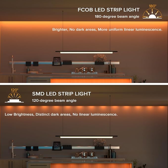 COB Orange LED Strip Light DC24V Flexible High Density Uniform Bright 480LEDs/m Strips 16.4FT CRI90+ 8MM Width Dimmable COB LED Tape for Cabinet Indoor Decor(No Adapter/Controller)