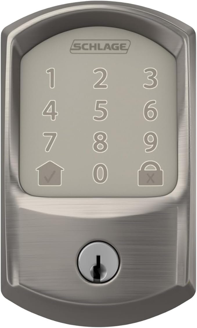 Schlage Encode Smart Wi-Fi Deadbolt Lock with Touchscreen Keypad, Keyless Front Door Entry, App Control, Alexa, Google Home and Airbnb Compatible, Satin Nickel, BE489WB GRW 619