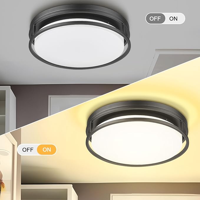 Darkaway Large LED Flush Mount Ceiling Light, 15inch Modern Dimmable Ceiling Lamp 5CCT Dimmable Black Ceiling Light Fixture for Bedroom Kitchen Hallway Entryway