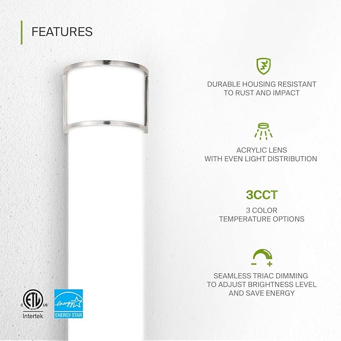 ASD LED 48" Vanity Flush Mount Light Fixture, Linear Bathroom Lighting Bar | 3CCT, Dimmable, Energy Star, ETL Listed | 35W 3200LM 3000-5000K 120V | Long Bath Wall Sconce Over Mirror | Nickel, 2 Pack
