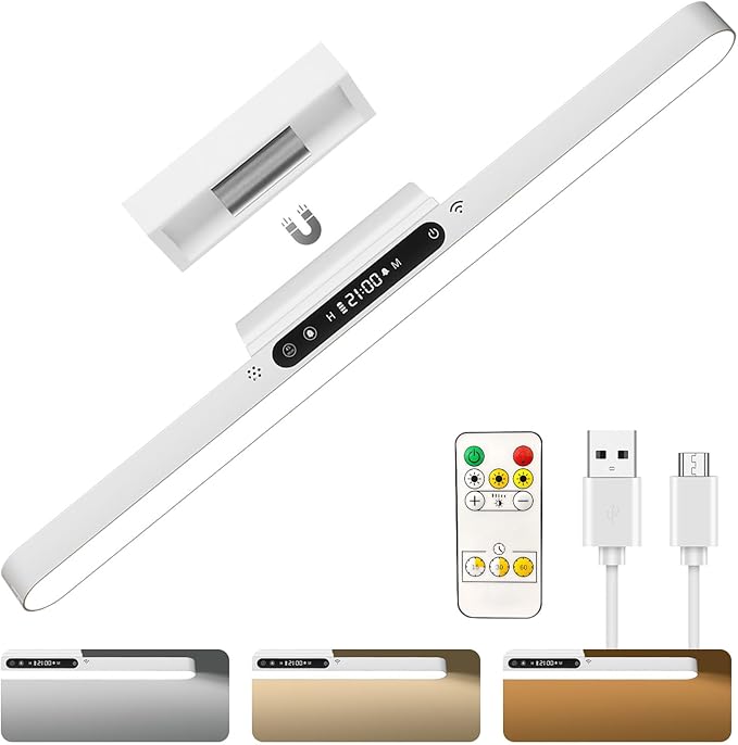 4000mAh 6W Rechargeable Under Cabinet Lighting with Remote, Wireless Magnetic Light Bar, 3-Color Dimmable No-Drill Battery Operated Lamp for RV Camper, Bunk Bed, Kitchen, Closet & Desk