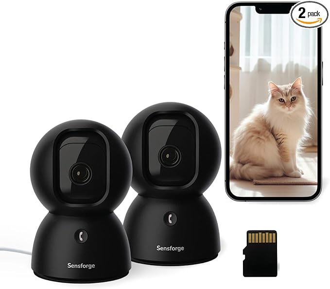 SensForge 2.5K Pan-Tilt Security Camera, 360° Dual-Band WiFi Camera for Home, Free AI Human & Pet Detection, 2-Day Cloud + 64GB SD Storage, Two-Way Talk, Optional AI + Storage Upgrade (2, Black)