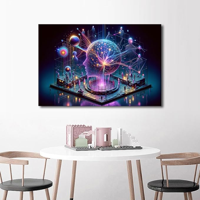 Human Brain Wall Art for Living Room Artificial Intelligence Canvas Picture for Bedroom Wall Decor Neural Network Painting House Decorations for Room Office Posters and Prints 24"Wx36"Hx1 Panel
