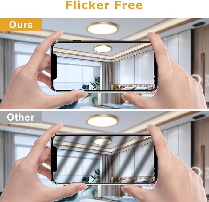 12Inch Gold Flush Mount Ceiling Light Fixture , 24W(240W Equivalent), 3200LM, 6000K Cool White, IP40, Flat Modern Round LED Ceiling Lights for Bedrooms, Living Rooms, Bathrooms, Stairwells, etc.