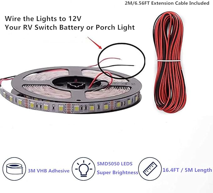 RV Awning Lights, 12V 16.4FT Blue Camping Awning Lights, Motorhome Travel Trailer Food Trucks Van Waterproof Canopy Led Strip Lighting, RV Exterior Underglow Light