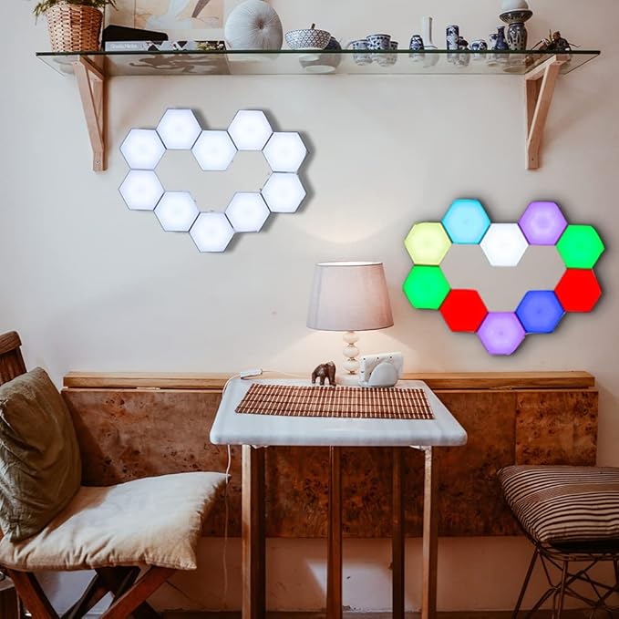 ChenLee Creative Remote Control Hexagonal Wall Lights Smart Touch-Sensitive LED Honeycomb Night Lights DIY Modular Assembled Splicing Modern Wall Lamps Home Decor (10)