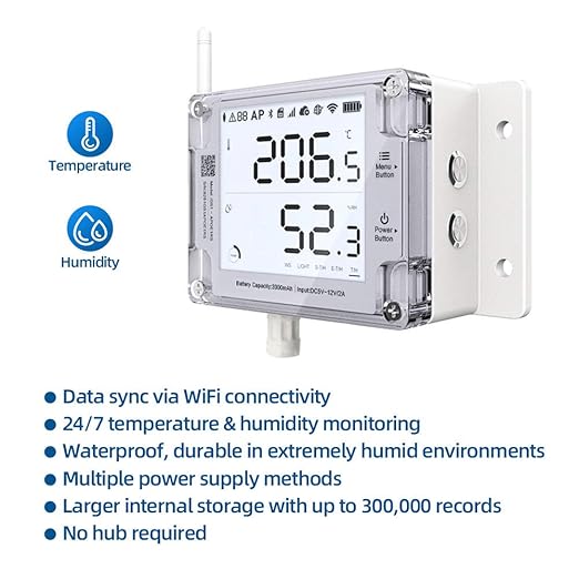 UbiBot GS1-A Smart WiFi Thermometer Hygrometer, IP65 Temperature & Humidity Data Logger, Device Sharing, Scheduled Reports, Multiple Alerts, Local Deployment, Alexa/IFTTT (2.4GHz WiFi)