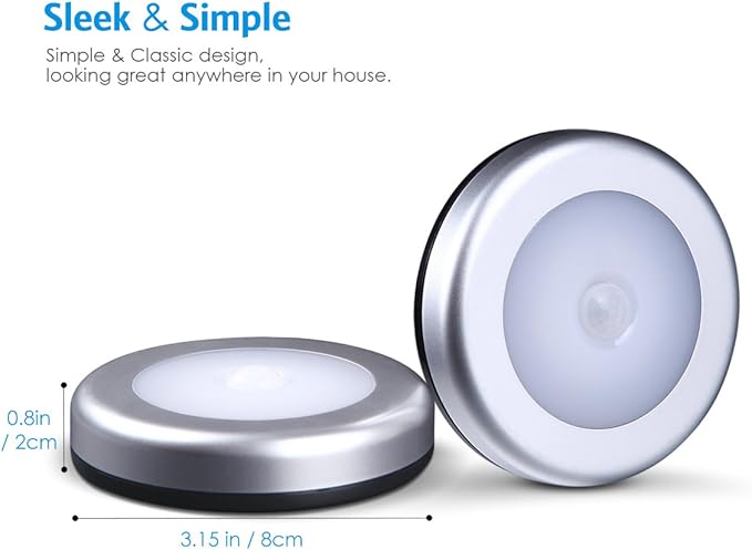 AMIR Upgraded 3.15” Motion Sensor Light, 3 Pack Stick on Cordless Battery-Powered LED Night Light, Closet Lights, Stair Lights, Safe Lights for Hallway, Bathroom, Bedroom, Kitchen (Silver - White)