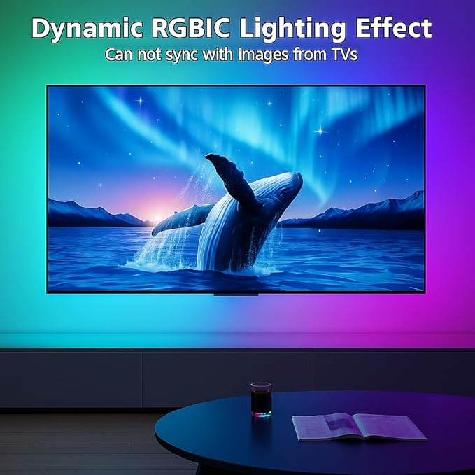 Smart TV LED Backlight, Flowing Color Changing Light Strip,12.4ft TV Lights Behind 45-60in Monitor, Works with Alexa and Google, Music Sync, WiFi and App Control, LED Lights for Gaming Room Decor