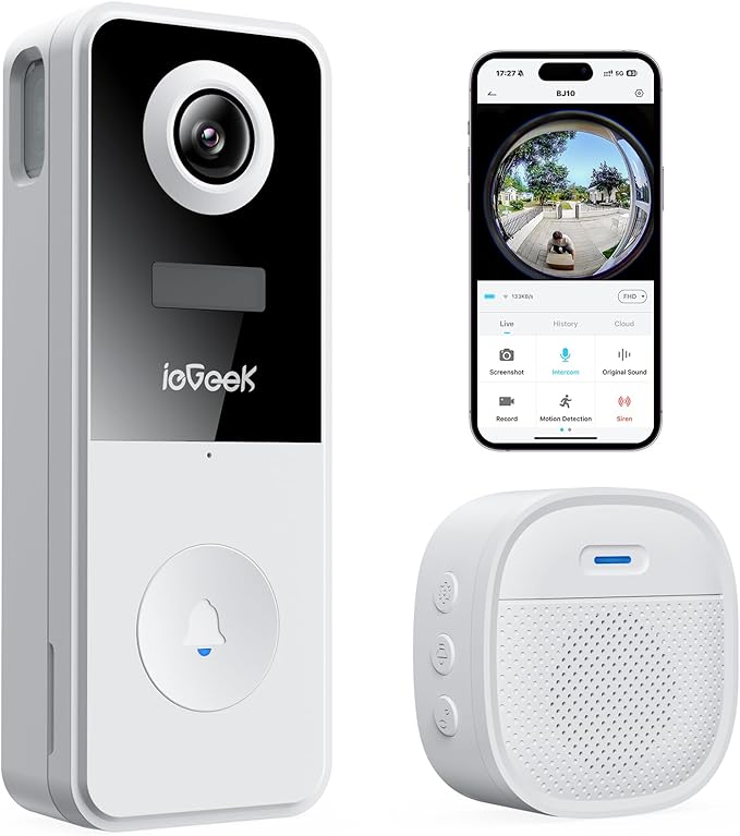 ieGeek Video Doorbell Camera Wireless, Head-to-Toe 180° Ultra Clear, 2K 3MP HD Video No Subscription Fee, Smart Motion Detection, Real-time Alerts, Support Local Storage, Only 2.4GHz WiFi
