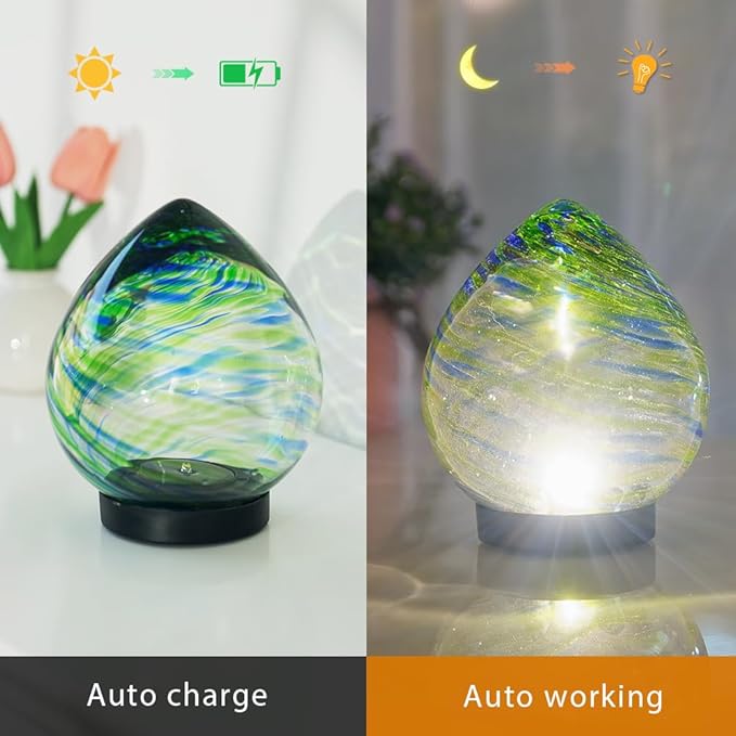 Solar Lanterns Outdoor, Solar Glass Lights, Waterproof Led Table Lamp for Garden Yard Tree Home Xmas Decoration, Green Blue