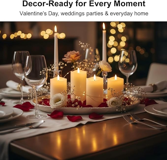 3x6 Inch Flameless Candles with Remote, Real Wax LED Pillar Candles Battery Operated, Flickering Fake Candles for Valentines Day Decorations, Home Decor, Wedding Decor