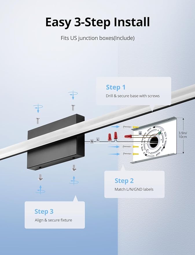 Combuh 48Inch Bathroom Vanity Light Fixtures Extra Long Lighting Bar Above Mirror, Modern Black Bright 23W 2300LM Wider Coverage Slim Sleek IP44 Rustproof LED Bath Wall Sconce for Makeup Cool White
