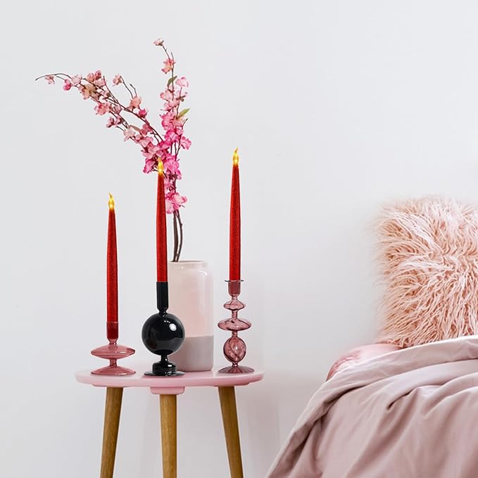 FURORA LIGHTING Red LED Taper Candles, Window Candles, Candle Lights, Long Candles, Battery Powered Candles, Electric Candles Window Lights with 6 Hour Timer Function - Red 11.5", Pack of 2