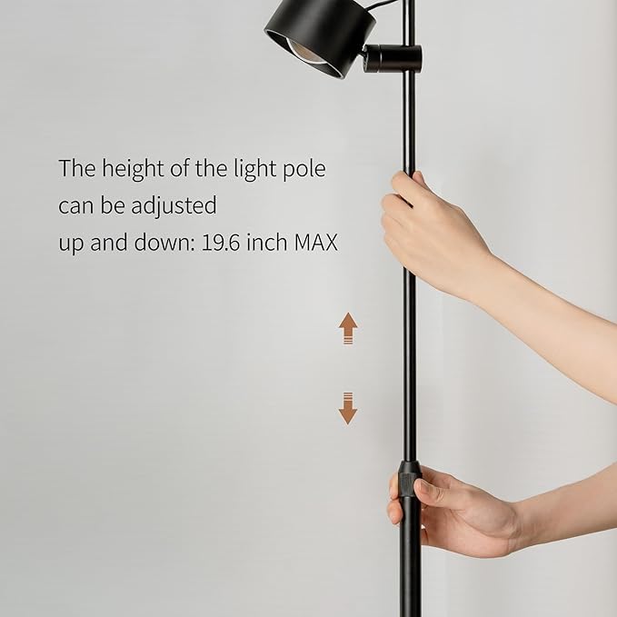 Aisilan Adjustable LED Floor Lamp with Touch Control, Dimmable 3000K-6000K Light for Living Room, Height Adjustable Pole & 350° Rotatable Head, Modern Black Standing Lamp for Bedroom Reading