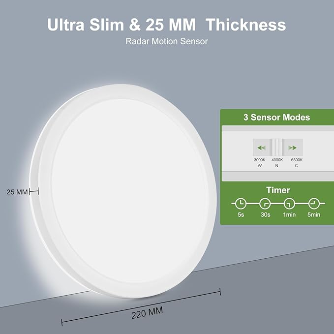 LEZOE 18W Motion Sensor LED Ceiling Light Wired, 1800lm 8.7Inch 2700K/4000K/6500K IP54 Flush Mount Lighting Fixture with Remote, Radar Motion Activated Ceiling Lamp for Hallway Porch Stair Closet