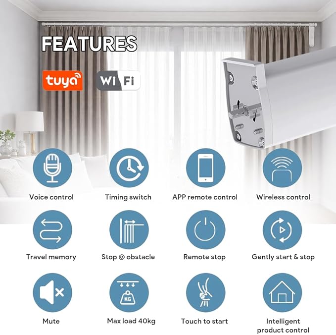 Mini Smart WiFi Curtain Track System Motorized for Ripple Fold, Automatic Curtain Opener with Remote, Electric Drapery Rods Compatible with Alexa & Google Home (7 meters (275.6 inches))