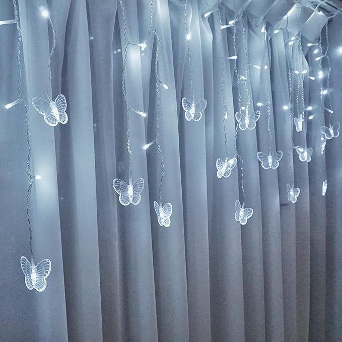 Butterfly Curtain Fairy Light, 8 Modes 120 LED USB Window Firefly Twinkle Timer String Lights 24 Butterflies with Remote, Waterproof Copper Wire for Room Bedroom Christmas Wedding Party Dorm Patio