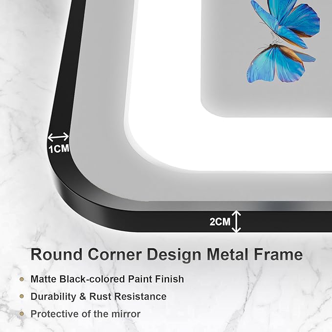 24x36 Inch Black Frame LED Bathroom Mirror with Lights, Dimmable Smart Lighted Bathroom Mirror, Anti-Fog, 3 Colors, Frontlit and Backlit, Waterproof, Memory Function Wall Mirror for Bathroom