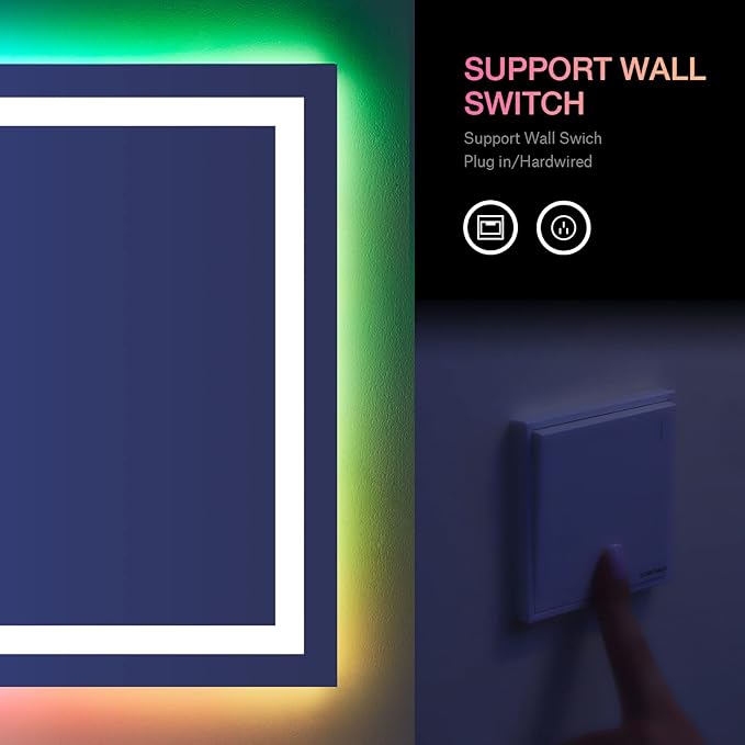 LOAAO 40”X38“ RGB LED Bathroom Mirror with Lights, Large, Anti-Fog, Dimmable Smart Lighted Bathroom Vanity Mirror, Multiple Light Modes, RGB Backlit + Front Light, Memory Function, Tempered Glass