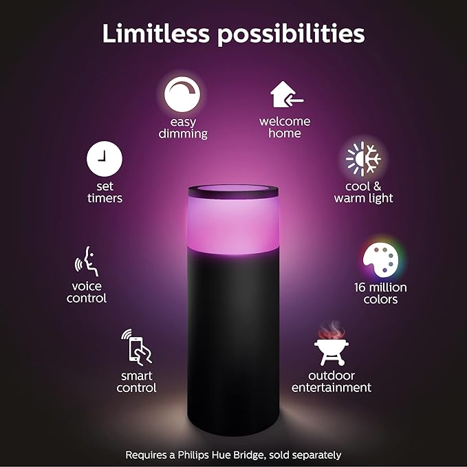 Philips Hue Calla Outdoor Smart Pathway Light, 1 Pack, White & Color Ambiance Walkway LED Lights, Weatherproof Low Voltage Lighting, Requires Bridge and Power Supply, Control with App and Voice