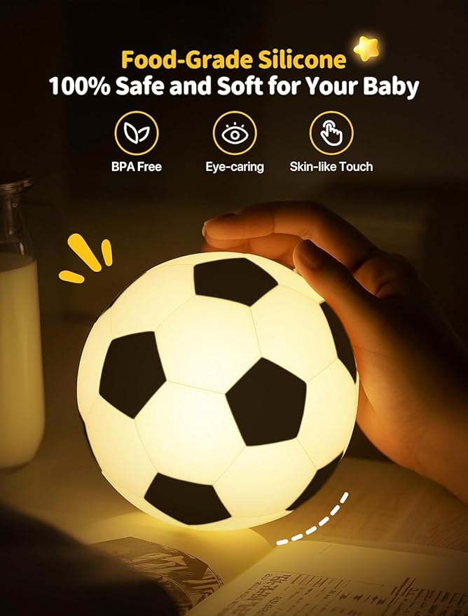Soccer Night Light for Kids, Rechargeable Touch Lamp, Silicone Soccer Ball Lamps, Cute Glowing Football Night light, Portable Nursery Night Lights, Gifts for Boys Gilrs Soccer Lover, Room Decor