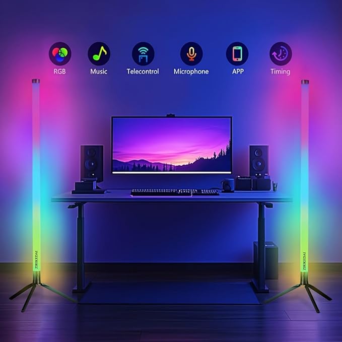 LED Corner Floor Lamp with APP Remote Control RGB Color Changing Lights USB Music Sync Gaming TV Backlight Living Room Bedroom Atmosphere Lamp Multiple Dynamic Modes