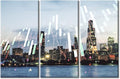 TUMOVO Office Decor Abstract Virtual Financial Graph Hologram Paintings Wall Decor for Living Room 3 Piece Chicago Skyline Background Pictures Print on Canvas Framed Ready to Hang (60" Wx40 H)