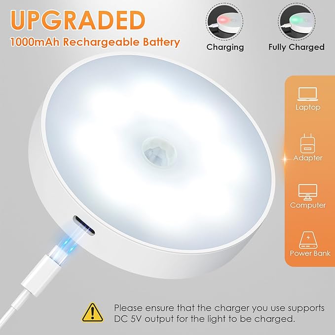 Motion Sensor Puck Light with Remote, Wireless Dimmable Under Cabinet Lighting, Rechargeable Magnetic Closet Night Light, 8-Pack, Warm White